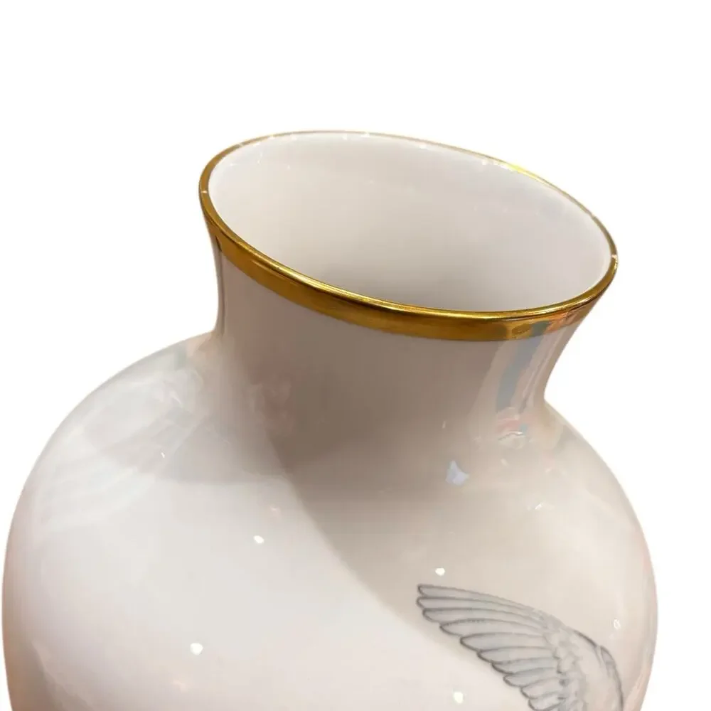 Vintage Boehm Tranquility Vase Bone China Doves Flowers Gold Rim High Gloss